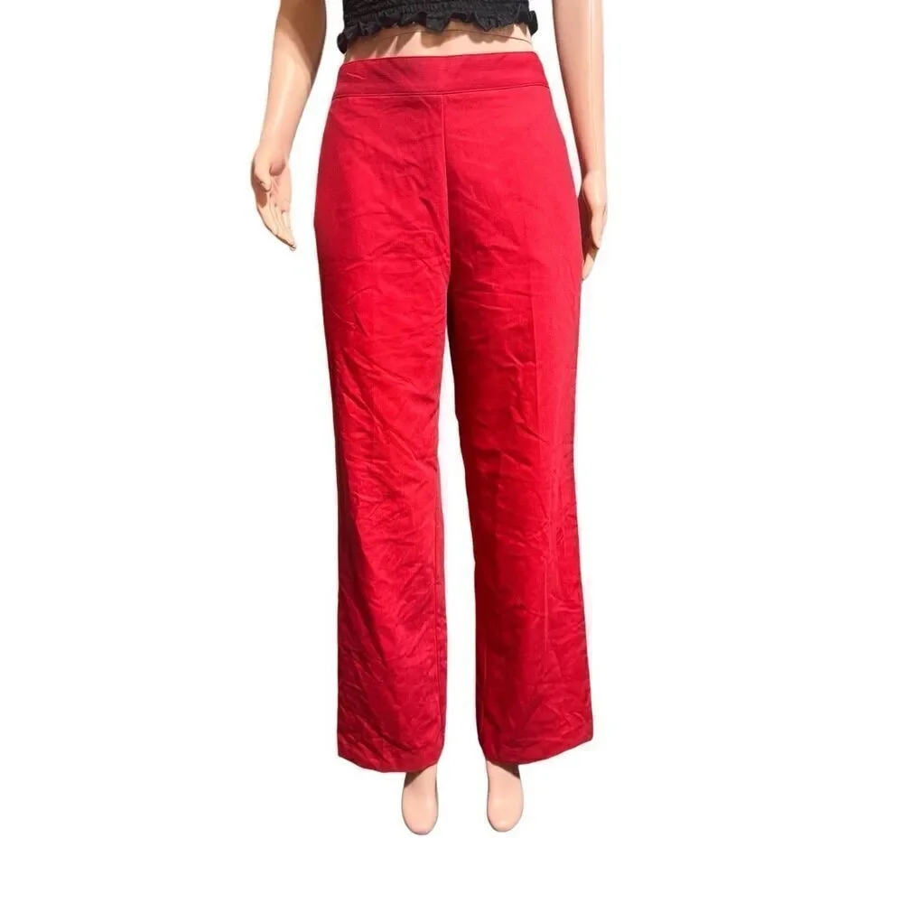 Cali and York women pull on elastic waist red polyester blend mid rise pants 6/S